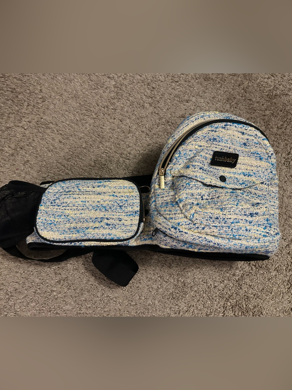 Limited Edition Baby Blue Tweed TushBaby - hip carrier bundle